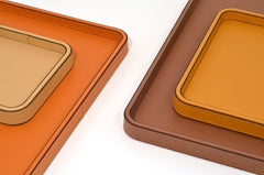 Jane Leather-Covered Wood Tray With Round Corners Square Big
