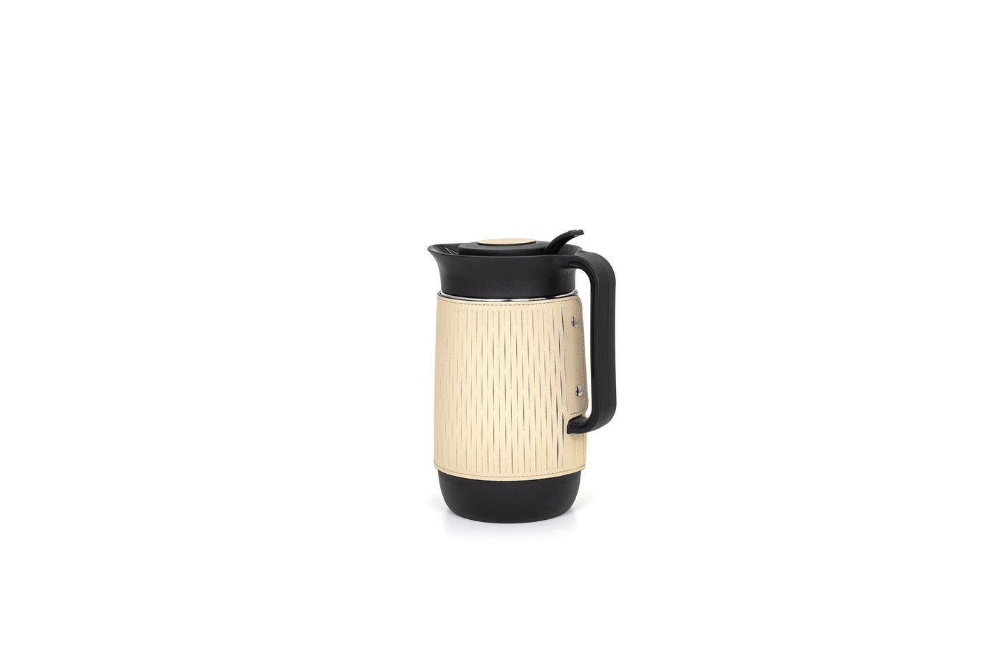 Pinetti Mocha Thermal Carafe | Glass interior with removable leather cover | Keeps beverages hot for 6 hours and cold for 12 hours | Barware and Serveware | 2Jour Concierge, your luxury lifestyle shop