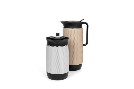 Pinetti Mocha Thermal Carafe | Glass interior with removable leather cover | Keeps beverages hot for 6 hours and cold for 12 hours | Barware and Serveware | 2Jour Concierge, your luxury lifestyle shop