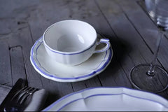 Les Filets Earthenware Breakfast Cup & Saucer with Hand-Painted Rim