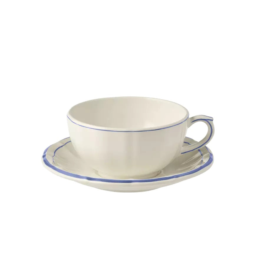 Gien Pivoines Vertes | Breakfast Cup & Saucer: Fine earthenware with hand-painted green floral motif and smooth, glazed finish, perfect for elegant morning coffee or tea | Tableware & Serveware / Cups & Mugs | 2Jour Concierge, your luxury lifestyle shop