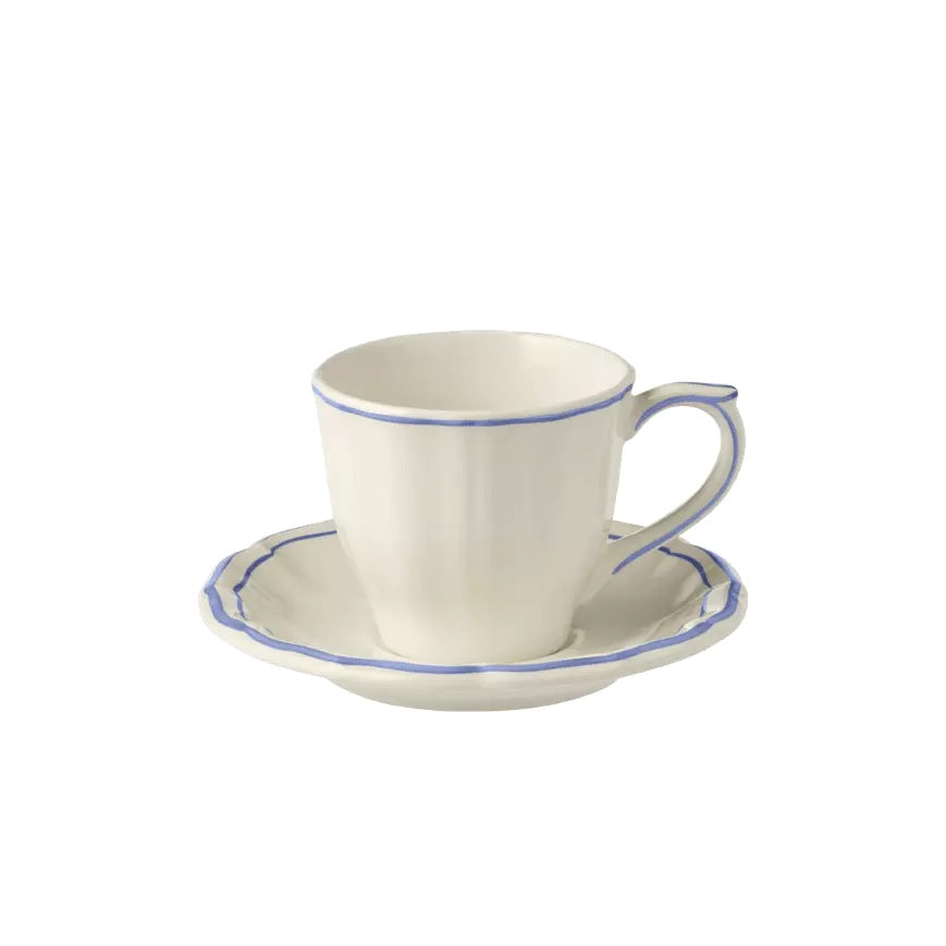 Gien Les Filets | US Tea Cup & Saucer: Fine earthenware with hand-painted rim and smooth, glazed finish, ideal for casual or formal tea moments | Tableware & Serveware / Cups & Mugs | 2Jour Concierge, your luxury lifestyle shop
