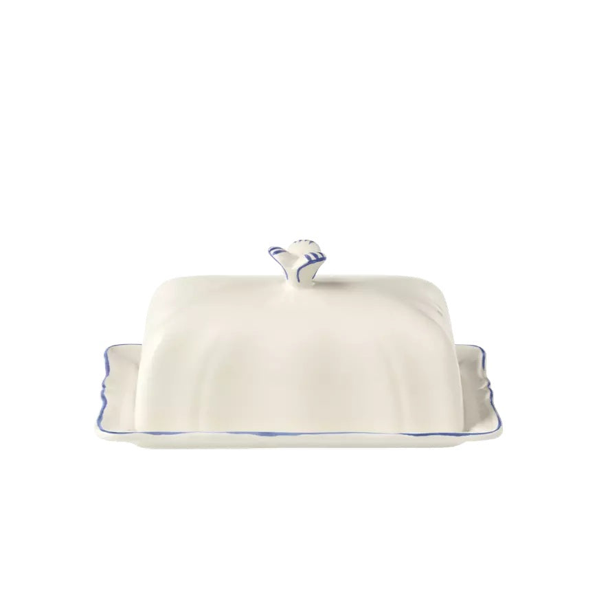 Gien Les Filets | Butter Dish: Fine earthenware with hand-painted rim and smooth, glazed finish, perfect for serving and storing butter in elegant style | Tableware & Serveware / Butter Dishes | 2Jour Concierge, your luxury lifestyle shop