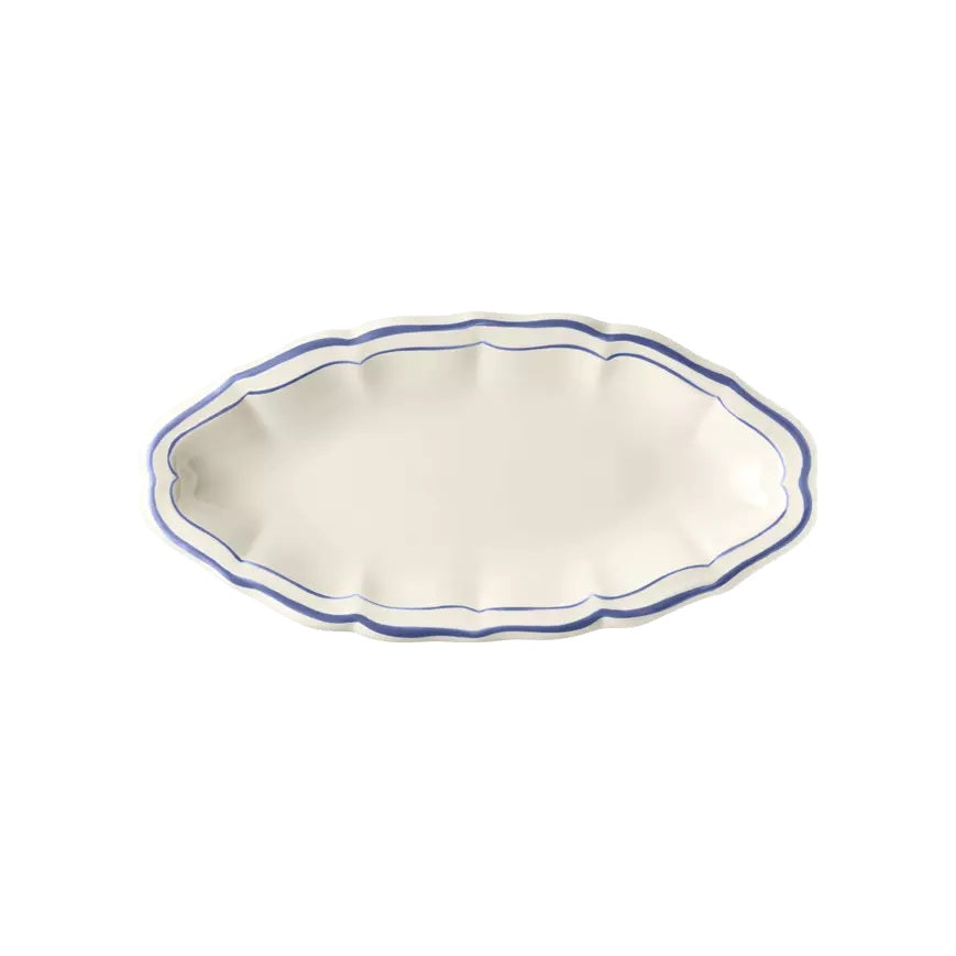 Gien Les Filets | Pickle Dish: Fine earthenware with hand-painted rim and smooth, glazed finish, ideal for serving condiments, olives, or small accompaniments | Tableware & Serveware / Serving Dishes & Platters | 2Jour Concierge, your luxury lifestyle shop