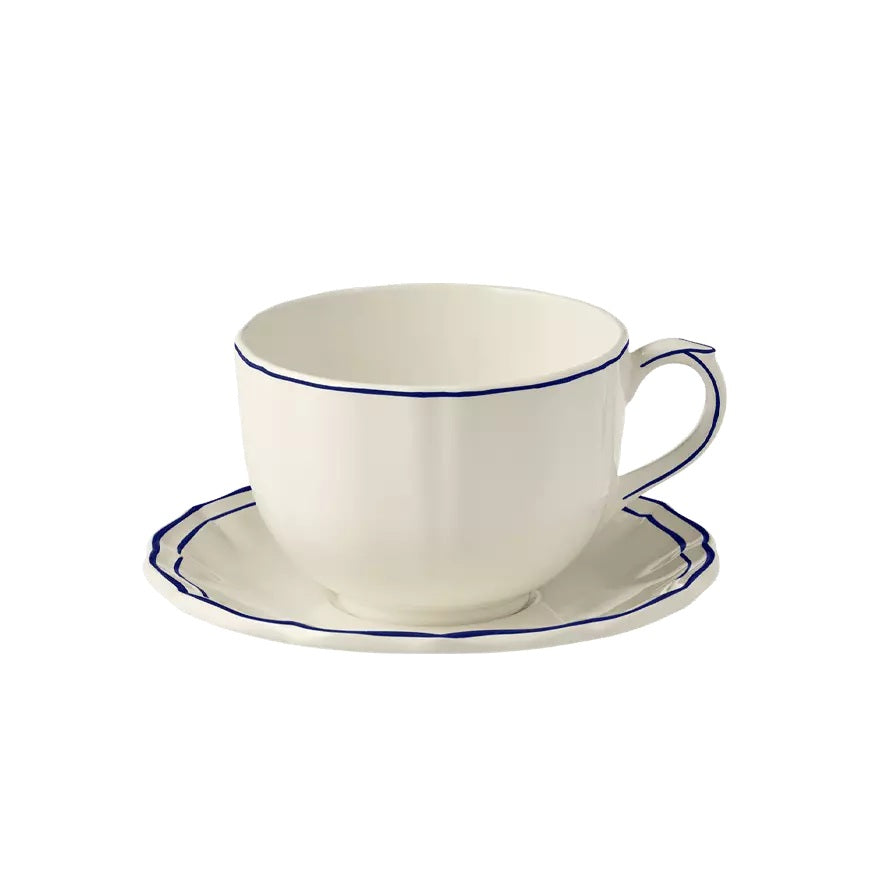 Les Filets Earthenware Jumbo Cup & Saucer with Hand-Painted Rim