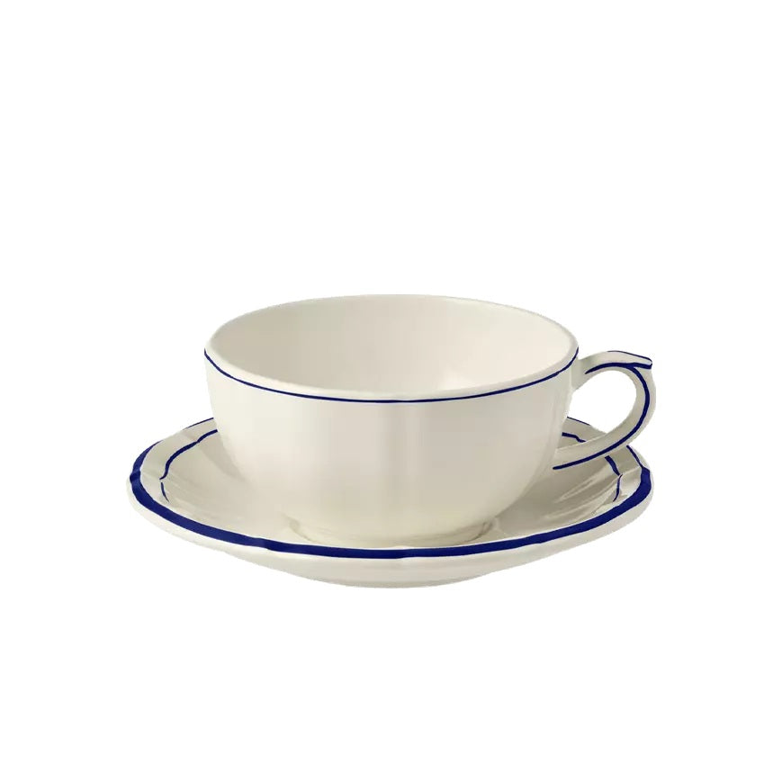 Gien Pivoines Vertes | Breakfast Cup & Saucer: Fine earthenware with hand-painted green floral motif and smooth, glazed finish, perfect for elegant morning coffee or tea | Tableware & Serveware / Cups & Mugs | 2Jour Concierge, your luxury lifestyle shop