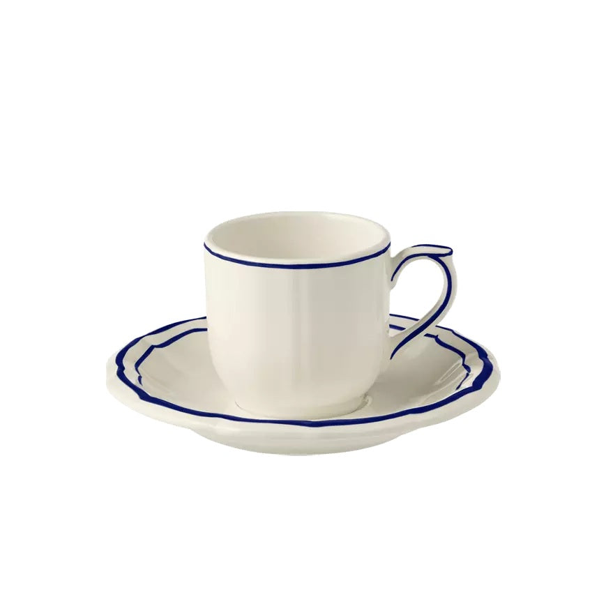 Gien Les Filets | Espresso Cup & Saucer: Fine earthenware with hand-painted rim and smooth, glazed finish, perfect for serving espresso in timeless style | Tableware & Serveware / Cups & Mugs | 2Jour Concierge, your luxury lifestyle shop