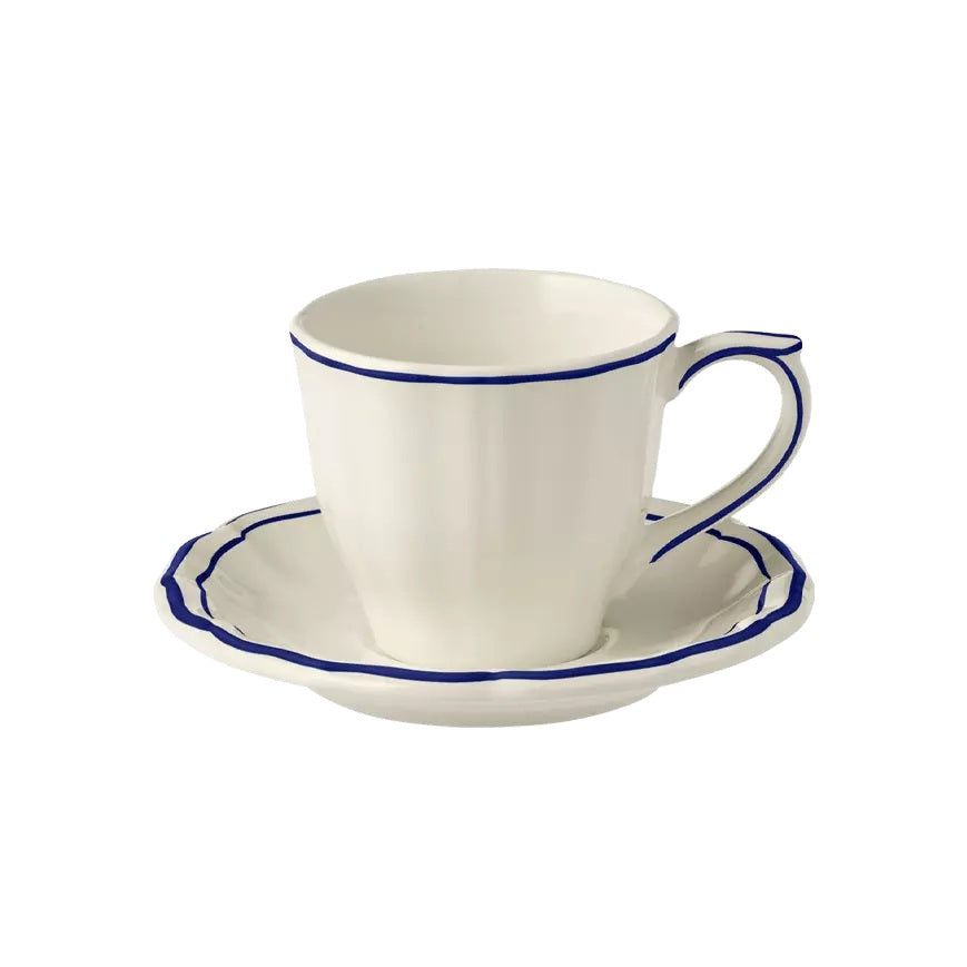 Gien Les Filets | US Tea Cup & Saucer: Fine earthenware with hand-painted rim and smooth, glazed finish, ideal for casual or formal tea moments | Tableware & Serveware / Cups & Mugs | 2Jour Concierge, your luxury lifestyle shop