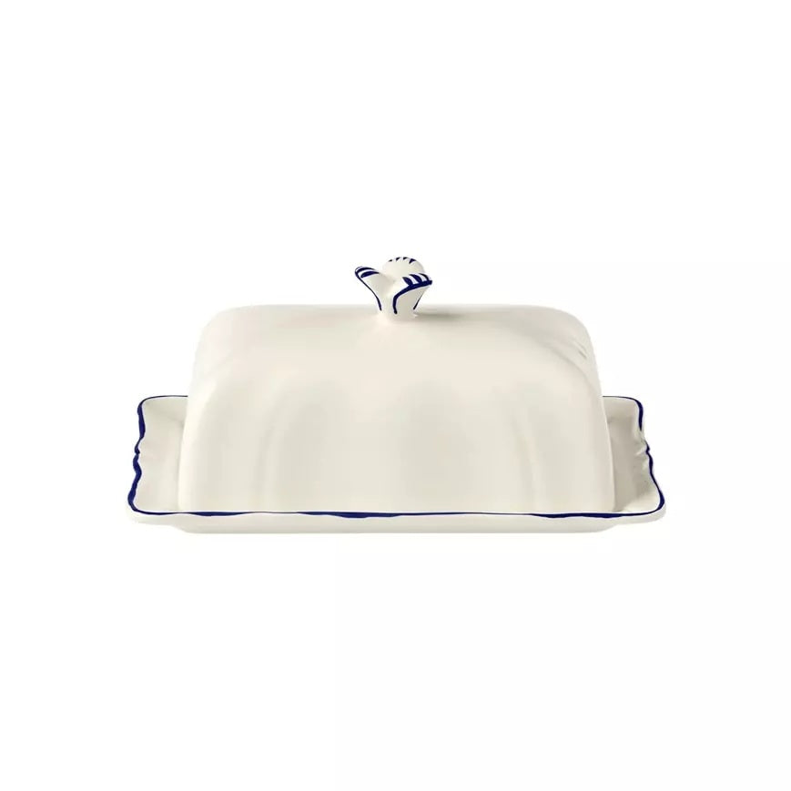 Gien Les Filets | Butter Dish: Fine earthenware with hand-painted rim and smooth, glazed finish, perfect for serving and storing butter in elegant style | Tableware & Serveware / Butter Dishes | 2Jour Concierge, your luxury lifestyle shop