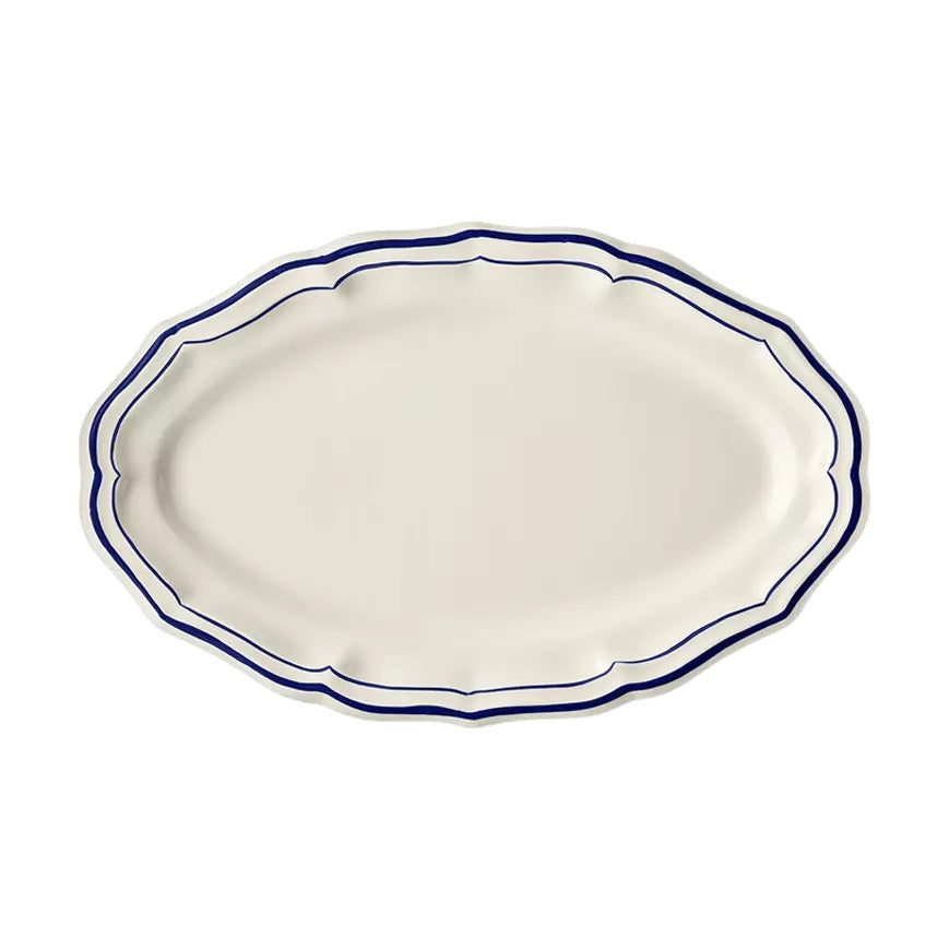 Gien Les Filets | Oval Platter: Fine earthenware with hand-painted rim and smooth, glazed finish, perfect for serving meats, vegetables, or composed dishes | Tableware & Serveware / Serving Dishes & Platters | 2Jour Concierge, your luxury lifestyle shop