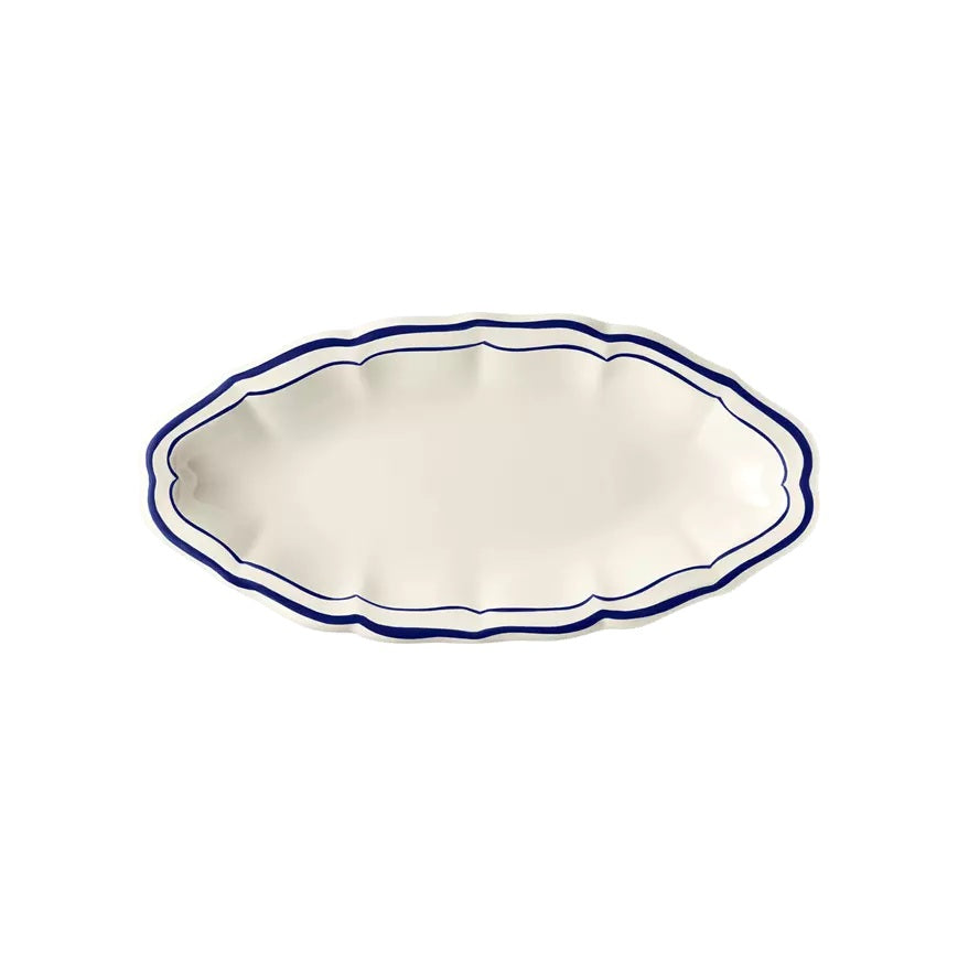 Gien Les Filets | Pickle Dish: Fine earthenware with hand-painted rim and smooth, glazed finish, ideal for serving condiments, olives, or small accompaniments | Tableware & Serveware / Serving Dishes & Platters | 2Jour Concierge, your luxury lifestyle shop