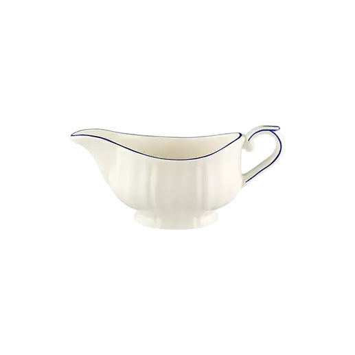Gien Les Filets | Gravy Boat: Fine earthenware with hand-painted rim and smooth, glazed finish, perfect for serving sauces or gravies in timeless style | Tableware & Serveware / Sauce & Gravy Boats | 2Jour Concierge, your luxury lifestyle shop