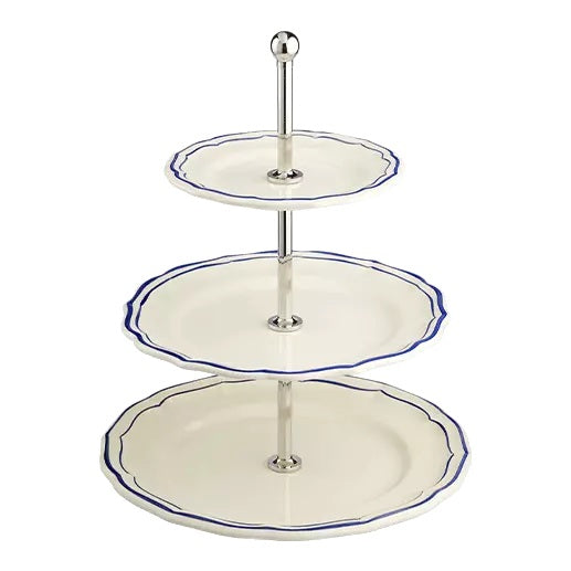 Gien Les Filets | Three-Tier Cake Stand: Fine earthenware with hand-painted rim and smooth, glazed finish, ideal for presenting pastries, sweets, or hors d’oeuvres in tiered elegance | Tableware & Serveware / Cake Stands & Tiered Servers | 2Jour Concierge, your luxury lifestyle shop