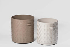 Regenerated Leather-Covered Wood Basket with Wheels