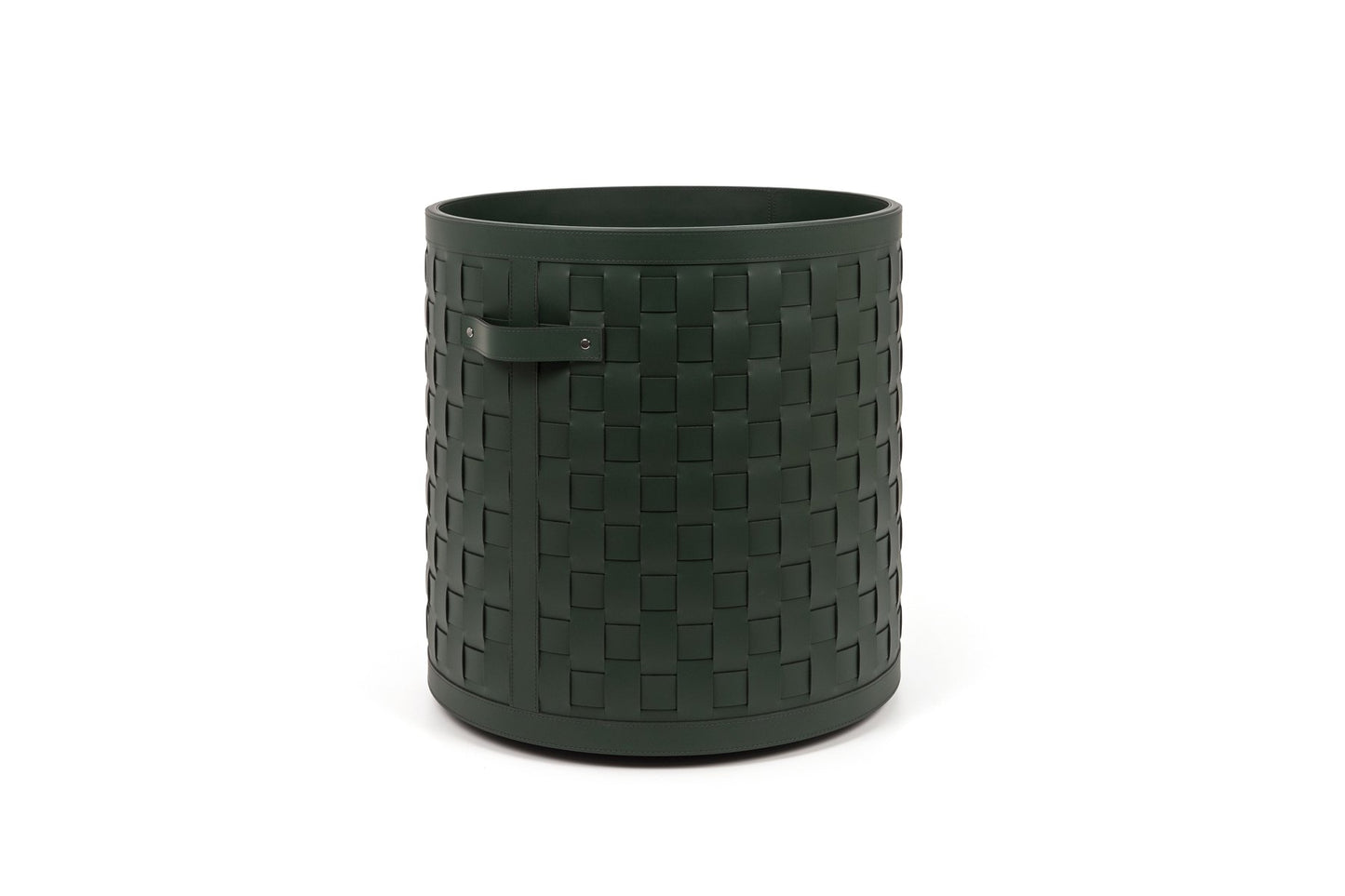 Regenerated Leather-Covered Wood Basket with Wheels
