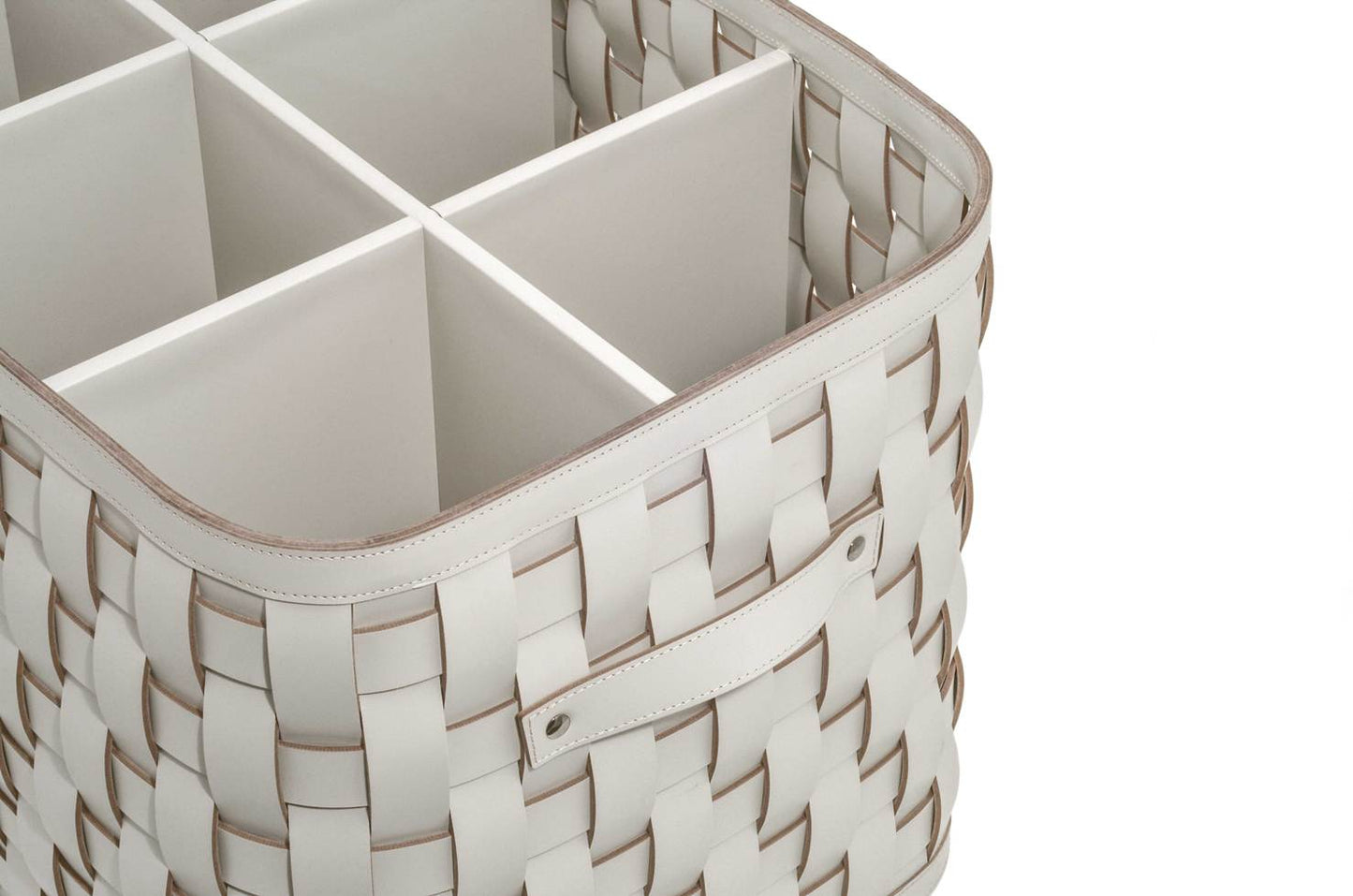 Handwoven Regenerated Leather Basket with Dividers and Lid
