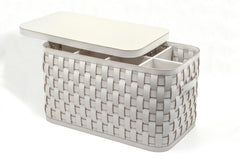 Handwoven Regenerated Leather Basket with Dividers and Lid