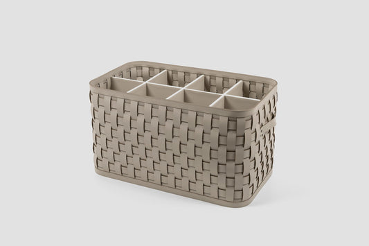 Pinetti shoe basket | Handwoven basket made from regenerated leather — eco-friendly, washable, and resistant for outdoor use | Designed to store up to 8 pairs of shoes | A stylish and practical solution for yachts, SPAs, or personal spaces | Home & lifestyle accessories | 2Jour Concierge, your luxury lifestyle shop