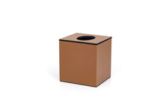 Leather-Covered Wood Tissue Box With Magnetic Closure Lid Square