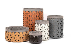 Granada Handwoven Regenerated Leather Basket, Round with Removable Linen-Cotton Lining