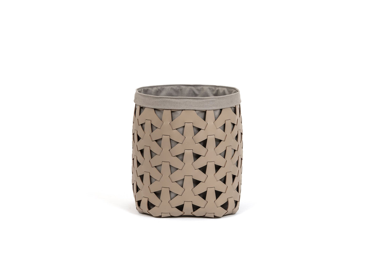 Pinetti Granada basket | Handwoven in eco-friendly, washable, and resistant regenerated leather | Features a removable and washable cotton-linen fabric liner | Suitable for indoor and outdoor use | Ideal as a magazine holder, wood basket, or for storing shoes and towels on yachts, in SPAs, or at home | Available in round or square shapes and various sizes | Home & lifestyle accessories | 2Jour Concierge, your luxury lifestyle shop