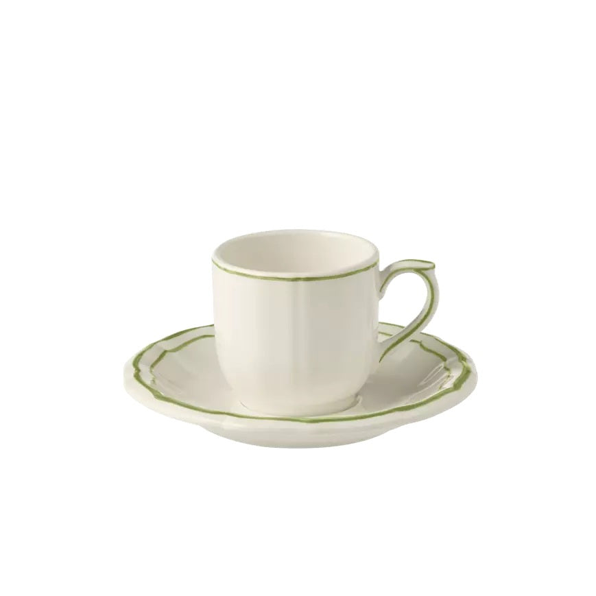 Gien Les Filets | Espresso Cup & Saucer: Fine earthenware with hand-painted rim and smooth, glazed finish, perfect for serving espresso in timeless style | Tableware & Serveware / Cups & Mugs | 2Jour Concierge, your luxury lifestyle shop