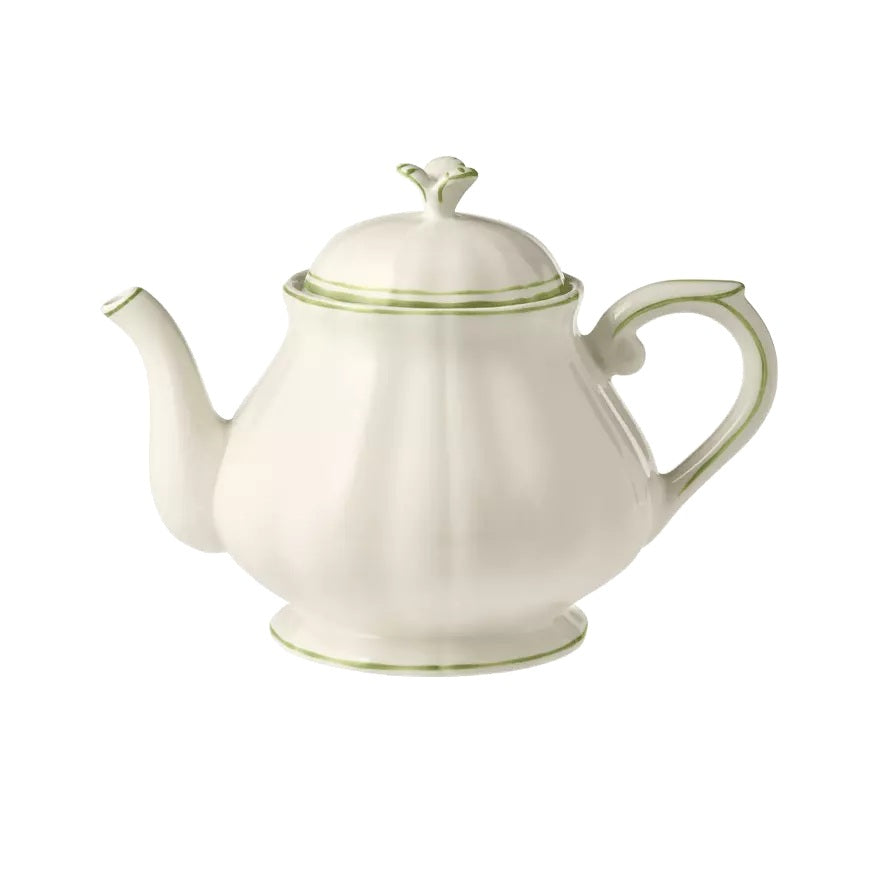 Gien Pivoines Vertes | Teapot: Fine earthenware with hand-painted green floral motif and smooth, glazed finish, perfect for refined tea presentation | Tableware & Serveware / Tea & Coffee Pots | 2Jour Concierge, your luxury lifestyle shop