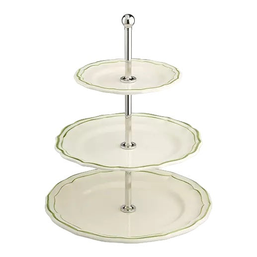 Gien Les Filets | Three-Tier Cake Stand: Fine earthenware with hand-painted rim and smooth, glazed finish, ideal for presenting pastries, sweets, or hors d’oeuvres in tiered elegance | Tableware & Serveware / Cake Stands & Tiered Servers | 2Jour Concierge, your luxury lifestyle shop