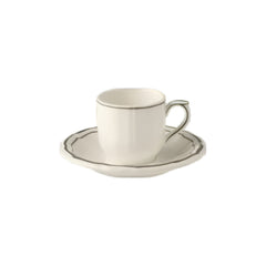 Les Filets Earthenware Espresso Cup & Saucer with Hand-Painted Rim