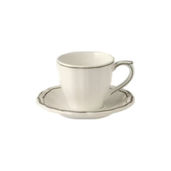 Les Filets Earthenware US Tea Cup & Saucer with Hand-Painted Rim