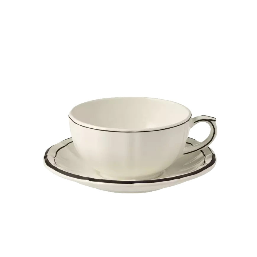 Gien Pivoines Vertes | Breakfast Cup & Saucer: Fine earthenware with hand-painted green floral motif and smooth, glazed finish, perfect for elegant morning coffee or tea | Tableware & Serveware / Cups & Mugs | 2Jour Concierge, your luxury lifestyle shop