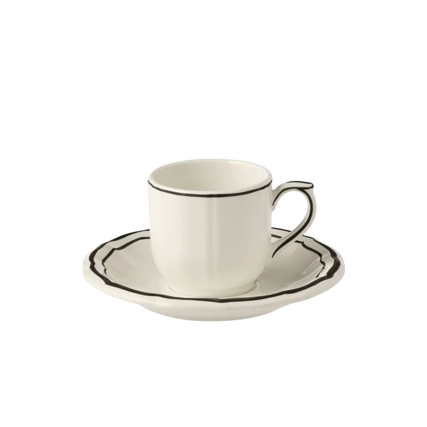 Gien Les Filets | Espresso Cup & Saucer: Fine earthenware with hand-painted rim and smooth, glazed finish, perfect for serving espresso in timeless style | Tableware & Serveware / Cups & Mugs | 2Jour Concierge, your luxury lifestyle shop