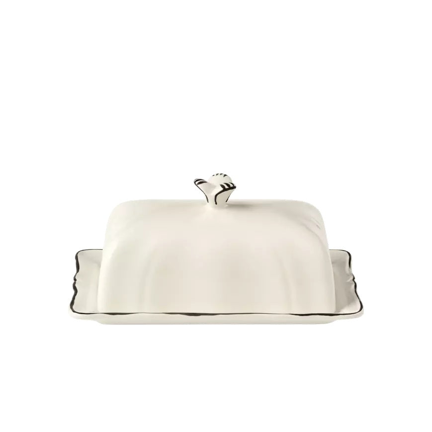 Gien Les Filets | Butter Dish: Fine earthenware with hand-painted rim and smooth, glazed finish, perfect for serving and storing butter in elegant style | Tableware & Serveware / Butter Dishes | 2Jour Concierge, your luxury lifestyle shop