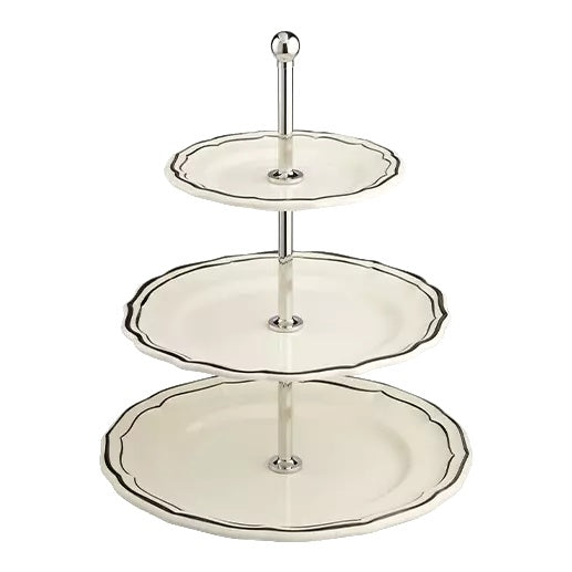 Gien Les Filets | Three-Tier Cake Stand: Fine earthenware with hand-painted rim and smooth, glazed finish, ideal for presenting pastries, sweets, or hors d’oeuvres in tiered elegance | Tableware & Serveware / Cake Stands & Tiered Servers | 2Jour Concierge, your luxury lifestyle shop