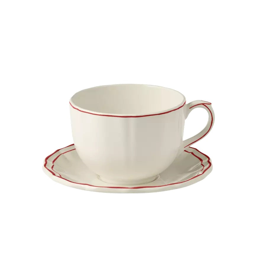 Gien Les Filets | Jumbo Cup & Saucer: Fine earthenware with hand-painted rim and smooth, glazed finish, ideal for generous servings of tea or coffee | Tableware & Serveware / Cups & Mugs | 2Jour Concierge, your luxury lifestyle shop
