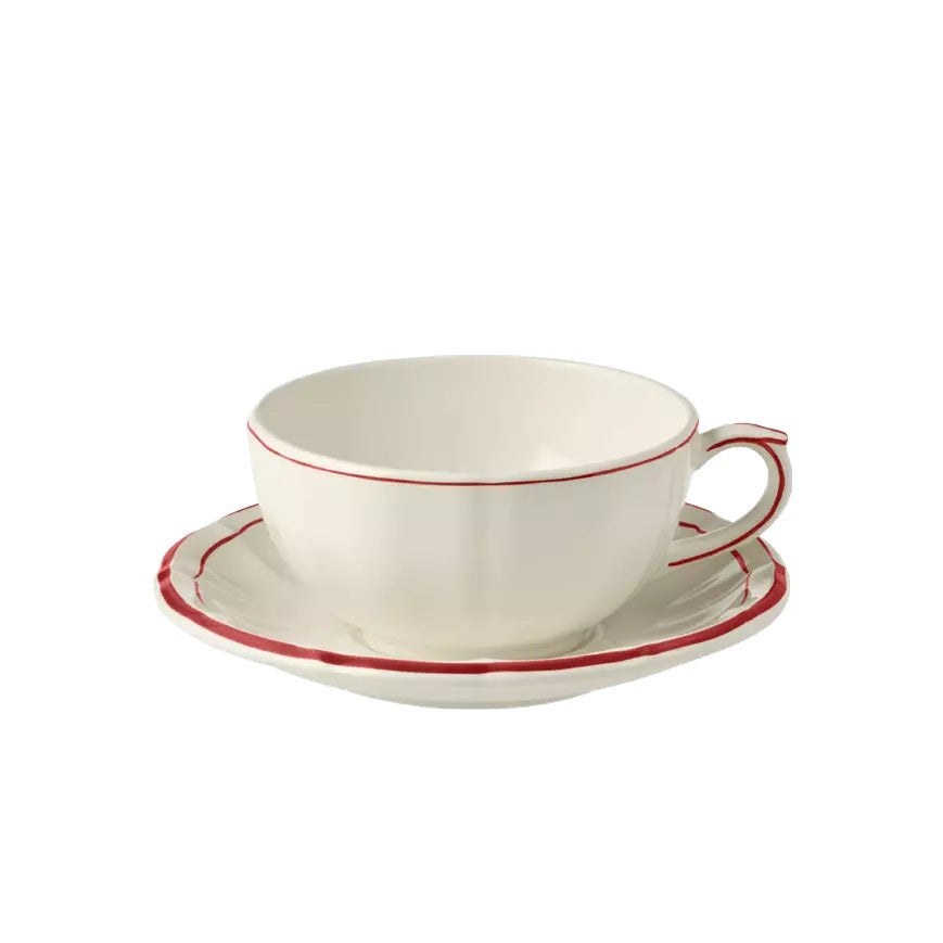 Gien Pivoines Vertes | Breakfast Cup & Saucer: Fine earthenware with hand-painted green floral motif and smooth, glazed finish, perfect for elegant morning coffee or tea | Tableware & Serveware / Cups & Mugs | 2Jour Concierge, your luxury lifestyle shop