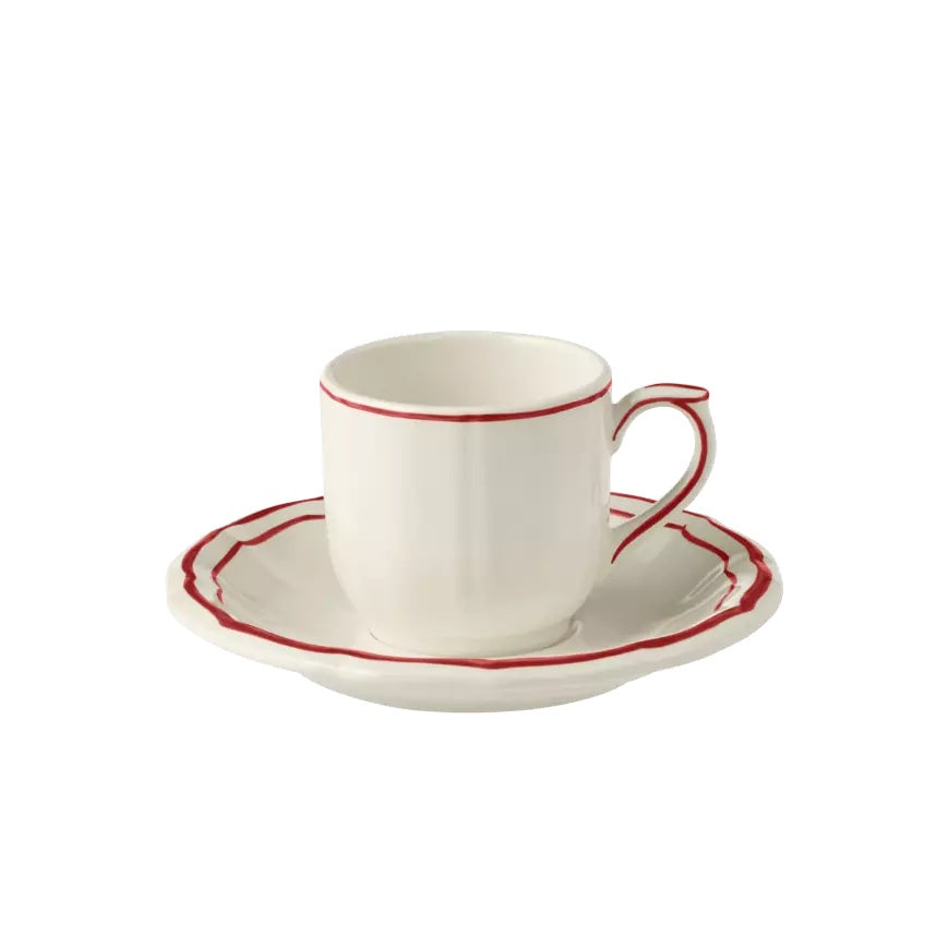 Gien Les Filets | Espresso Cup & Saucer: Fine earthenware with hand-painted rim and smooth, glazed finish, perfect for serving espresso in timeless style | Tableware & Serveware / Cups & Mugs | 2Jour Concierge, your luxury lifestyle shop