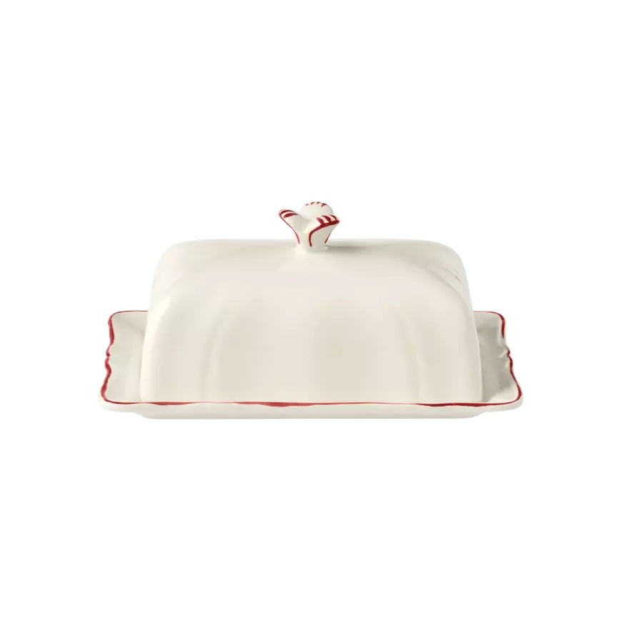 Gien Les Filets | Butter Dish: Fine earthenware with hand-painted rim and smooth, glazed finish, perfect for serving and storing butter in elegant style | Tableware & Serveware / Butter Dishes | 2Jour Concierge, your luxury lifestyle shop