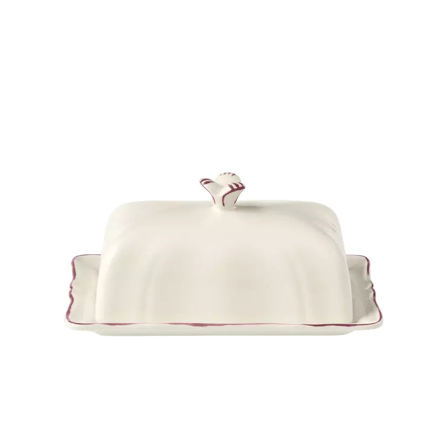 Gien Les Filets | Butter Dish: Fine earthenware with hand-painted rim and smooth, glazed finish, perfect for serving and storing butter in elegant style | Tableware & Serveware / Butter Dishes | 2Jour Concierge, your luxury lifestyle shop