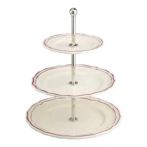 Gien Les Filets | Three-Tier Cake Stand: Fine earthenware with hand-painted rim and smooth, glazed finish, ideal for presenting pastries, sweets, or hors d’oeuvres in tiered elegance | Tableware & Serveware / Cake Stands & Tiered Servers | 2Jour Concierge, your luxury lifestyle shop