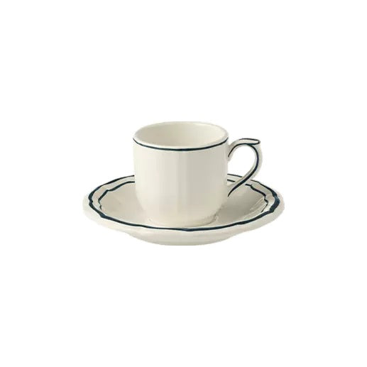 Gien Les Filets | Espresso Cup & Saucer: Fine earthenware with hand-painted rim and smooth, glazed finish, perfect for serving espresso in timeless style | Tableware & Serveware / Cups & Mugs | 2Jour Concierge, your luxury lifestyle shop