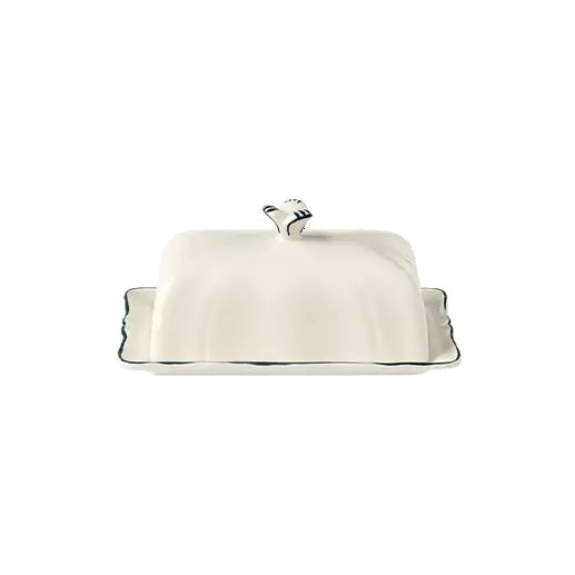 Gien Les Filets | Butter Dish: Fine earthenware with hand-painted rim and smooth, glazed finish, perfect for serving and storing butter in elegant style | Tableware & Serveware / Butter Dishes | 2Jour Concierge, your luxury lifestyle shop