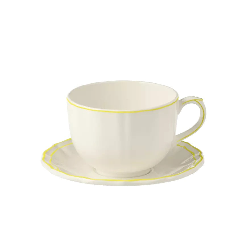 Gien Les Filets | Jumbo Cup & Saucer: Fine earthenware with hand-painted rim and smooth, glazed finish, ideal for generous servings of tea or coffee | Tableware & Serveware / Cups & Mugs | 2Jour Concierge, your luxury lifestyle shop