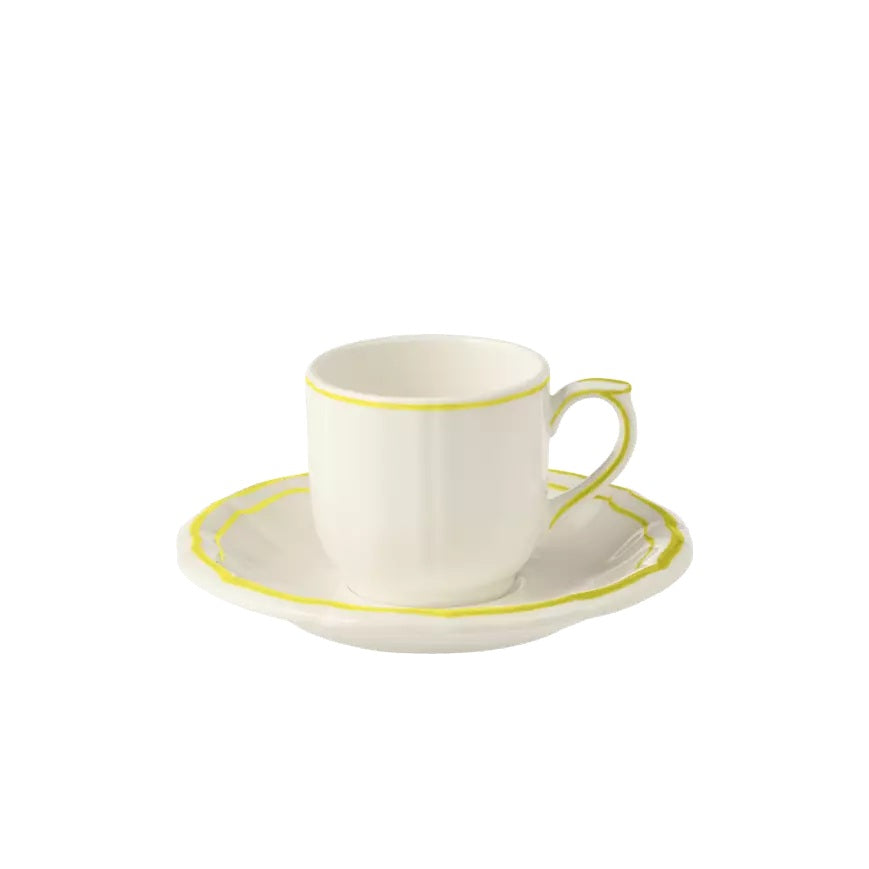 Gien Les Filets | Espresso Cup & Saucer: Fine earthenware with hand-painted rim and smooth, glazed finish, perfect for serving espresso in timeless style | Tableware & Serveware / Cups & Mugs | 2Jour Concierge, your luxury lifestyle shop