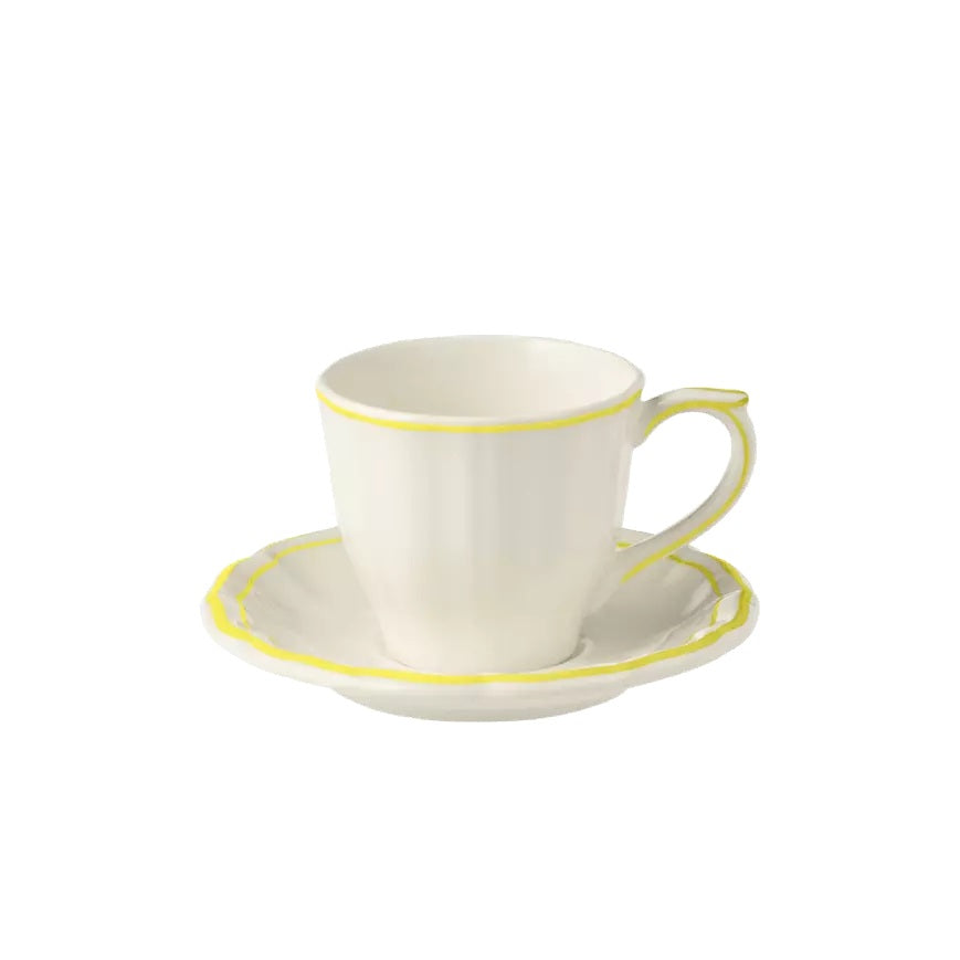 Gien Les Filets | US Tea Cup & Saucer: Fine earthenware with hand-painted rim and smooth, glazed finish, ideal for casual or formal tea moments | Tableware & Serveware / Cups & Mugs | 2Jour Concierge, your luxury lifestyle shop