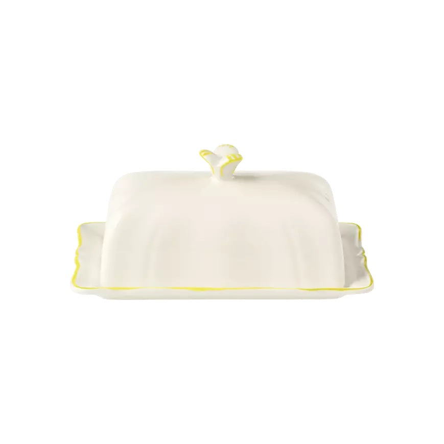 Gien Les Filets | Butter Dish: Fine earthenware with hand-painted rim and smooth, glazed finish, perfect for serving and storing butter in elegant style | Tableware & Serveware / Butter Dishes | 2Jour Concierge, your luxury lifestyle shop