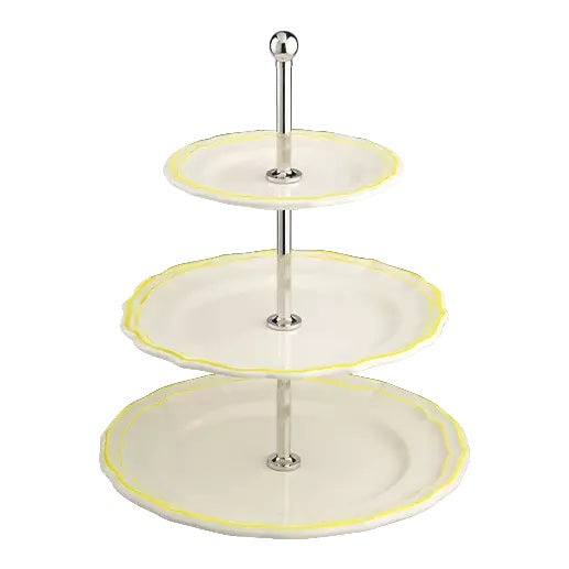 Gien Les Filets | Three-Tier Cake Stand: Fine earthenware with hand-painted rim and smooth, glazed finish, ideal for presenting pastries, sweets, or hors d’oeuvres in tiered elegance | Tableware & Serveware / Cake Stands & Tiered Servers | 2Jour Concierge, your luxury lifestyle shop
