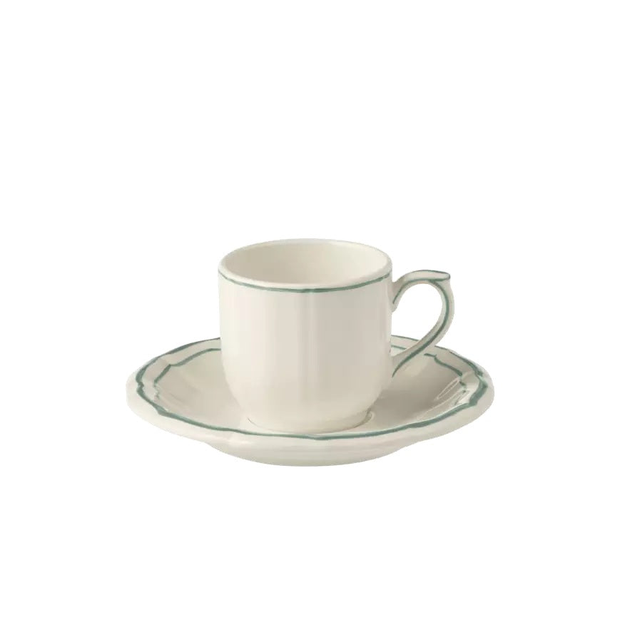 Gien Les Filets | Espresso Cup & Saucer: Fine earthenware with hand-painted rim and smooth, glazed finish, perfect for serving espresso in timeless style | Tableware & Serveware / Cups & Mugs | 2Jour Concierge, your luxury lifestyle shop