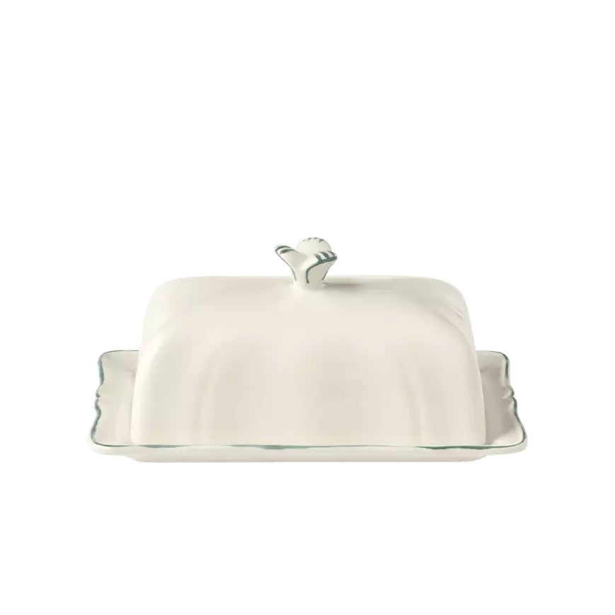 Gien Les Filets | Butter Dish: Fine earthenware with hand-painted rim and smooth, glazed finish, perfect for serving and storing butter in elegant style | Tableware & Serveware / Butter Dishes | 2Jour Concierge, your luxury lifestyle shop