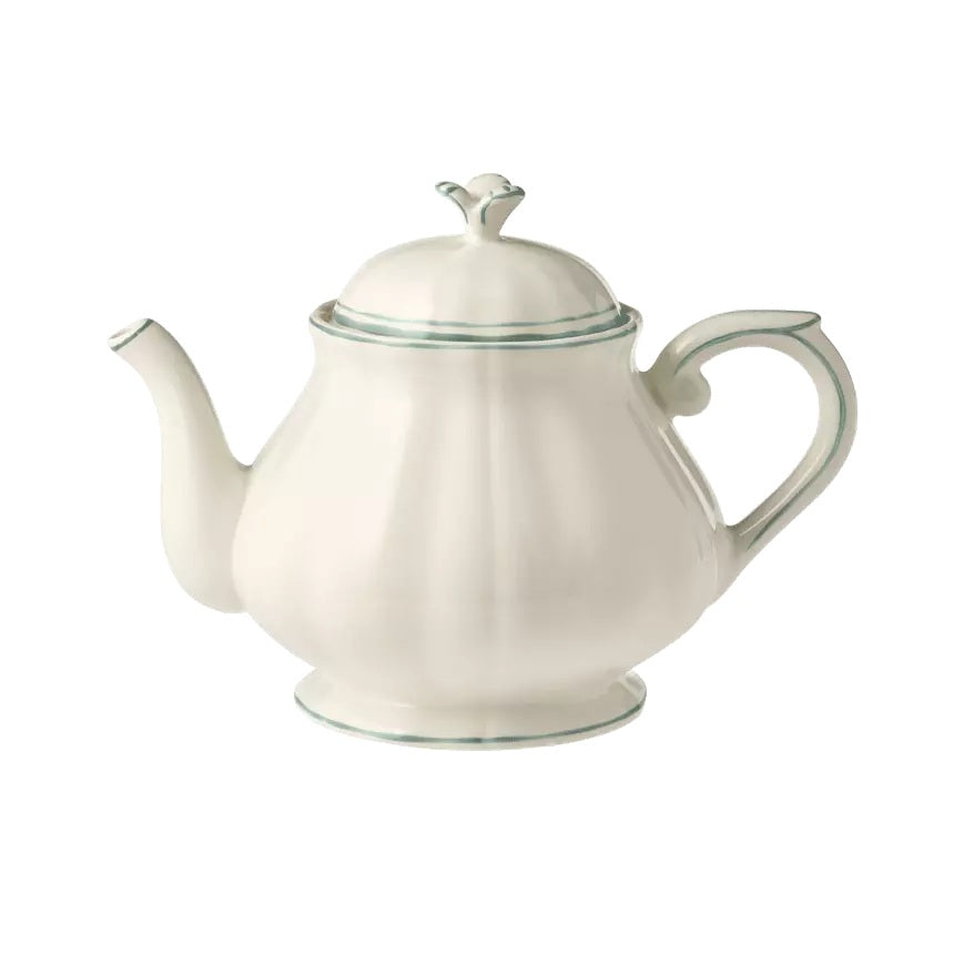Gien Pivoines Vertes | Teapot: Fine earthenware with hand-painted green floral motif and smooth, glazed finish, perfect for refined tea presentation | Tableware & Serveware / Tea & Coffee Pots | 2Jour Concierge, your luxury lifestyle shop
